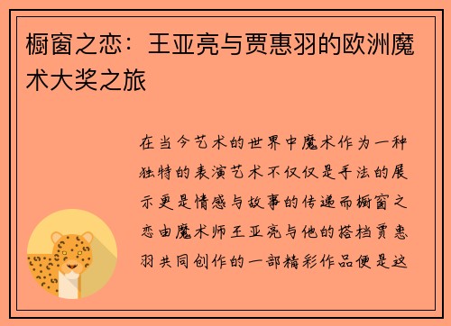 橱窗之恋：王亚亮与贾惠羽的欧洲魔术大奖之旅