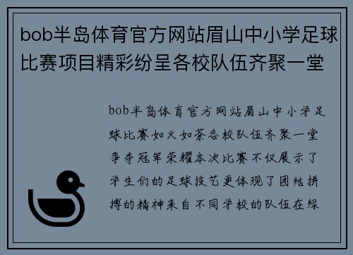 bob半岛体育官方网站眉山中小学足球比赛项目精彩纷呈各校队伍齐聚一堂争夺冠军荣耀