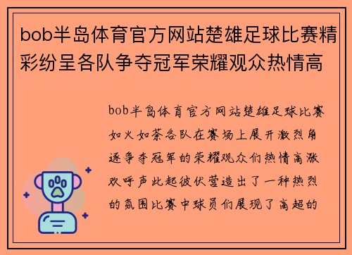 bob半岛体育官方网站楚雄足球比赛精彩纷呈各队争夺冠军荣耀观众热情高涨